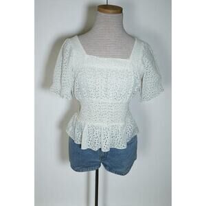 Betsey Johnson New York White Eyelet Lace Peplum Blouse Women’s Size 8 Romantic
